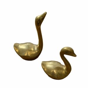 Set of 2 brass birds ducks swans vintage decor